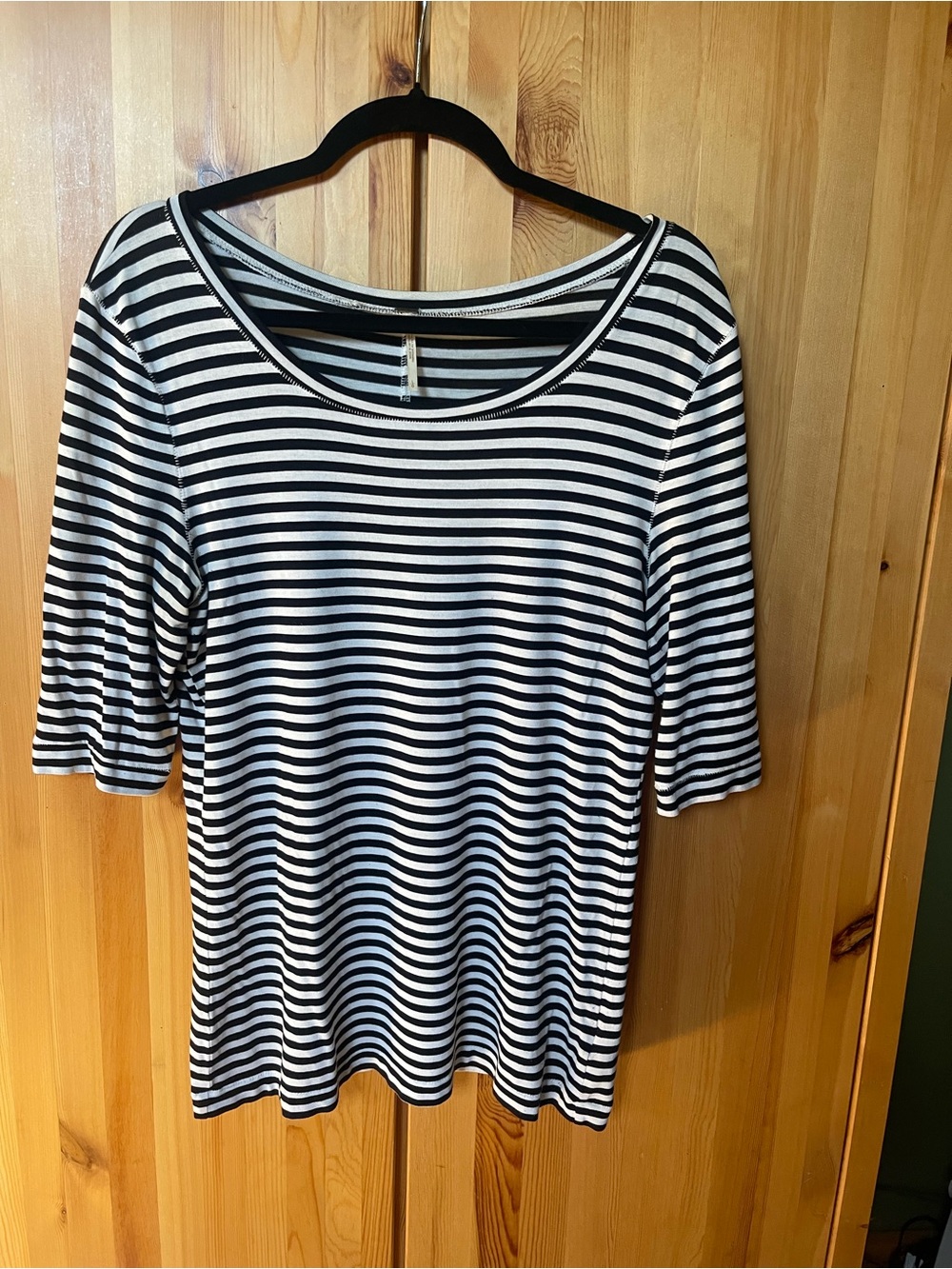 Free People Black and White Striped Scoop Neck Tee